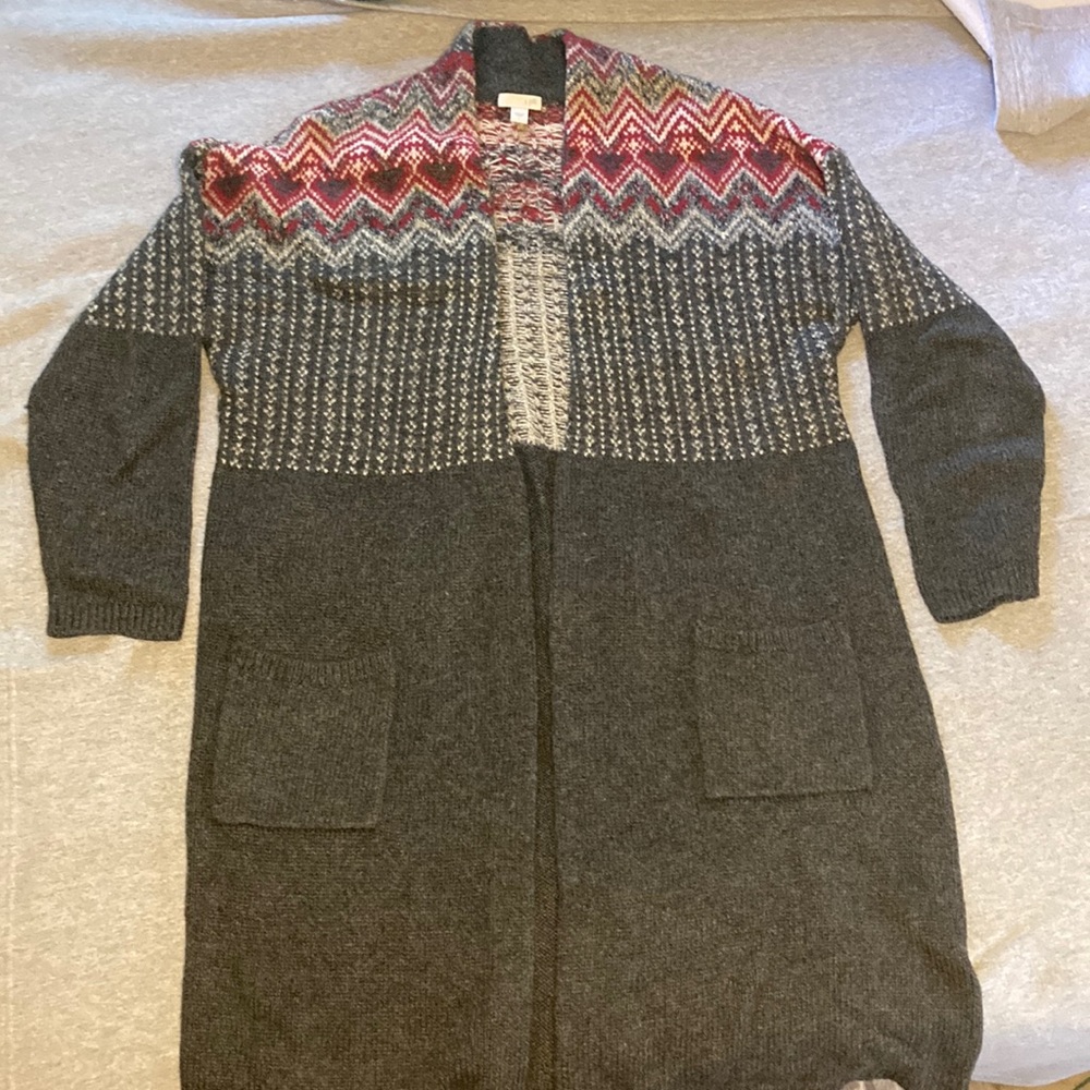 J. Jill Wool Blend Long Nordic Cardigan Sweater Size Large